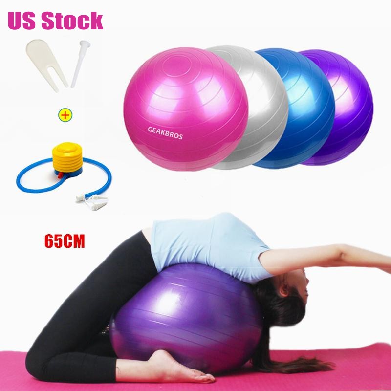 

US stock 65cm Yoga Balls Sports Fitness Balls Bola Pilates Gym Sport Fitball With Pump Exercise Pilates Workout Massage Ball FY8051