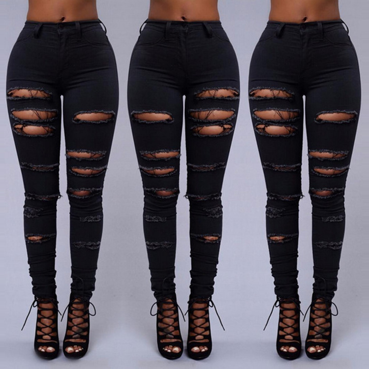 2020 New Denim Women High Waist Ripped Jeans for Women Skinny Black White Jeans Woman Elastic Slim Jean Female Femme