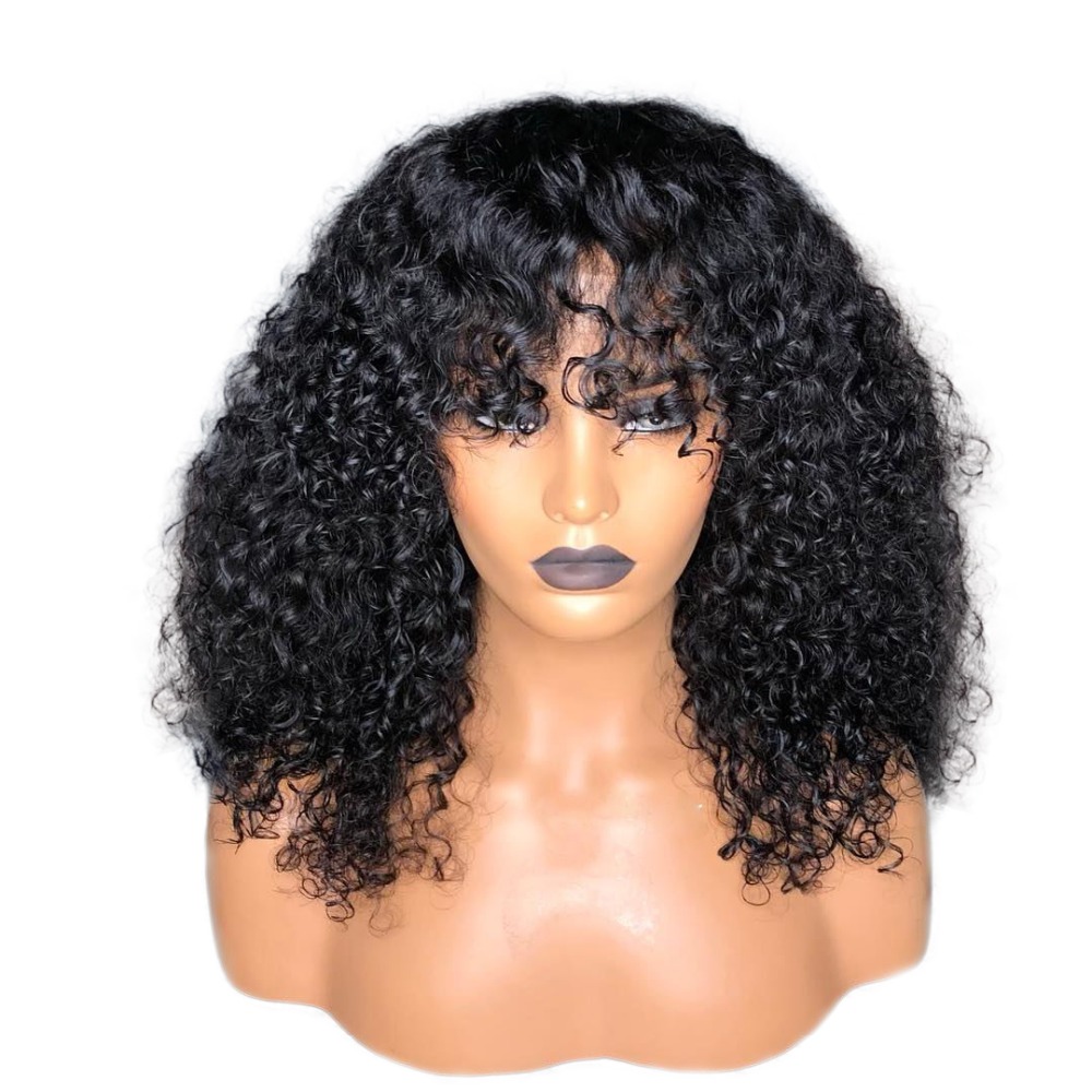 Curly Lace Front Human Hair Wigs For Black Women Brazilian Remy Hair Short Bob Wig With Bangs 150% Glueless Pre Plucked