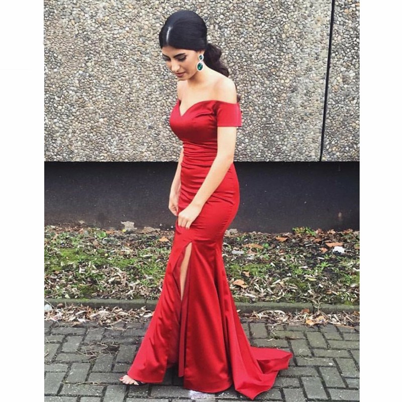Mermaid Off theShoulder Evening Dresses Long Elastic Satin Zipper Short Sleeve Prom Gown Red Formal Evening Dress, White
Mermaid Off theShoulder Evening Dresses Long Elastic Satin Zipper Short Sleeve Prom Gown Red Formal Evening Dress, White