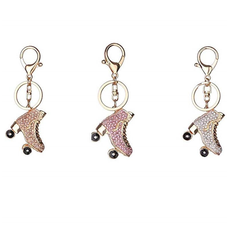 Roller Skates Shoe Keyring Crystal Keychain Handbag Pendant Car Keys Holder Rhinestone Charm Key Chain Ring Jewelry for Women Girls