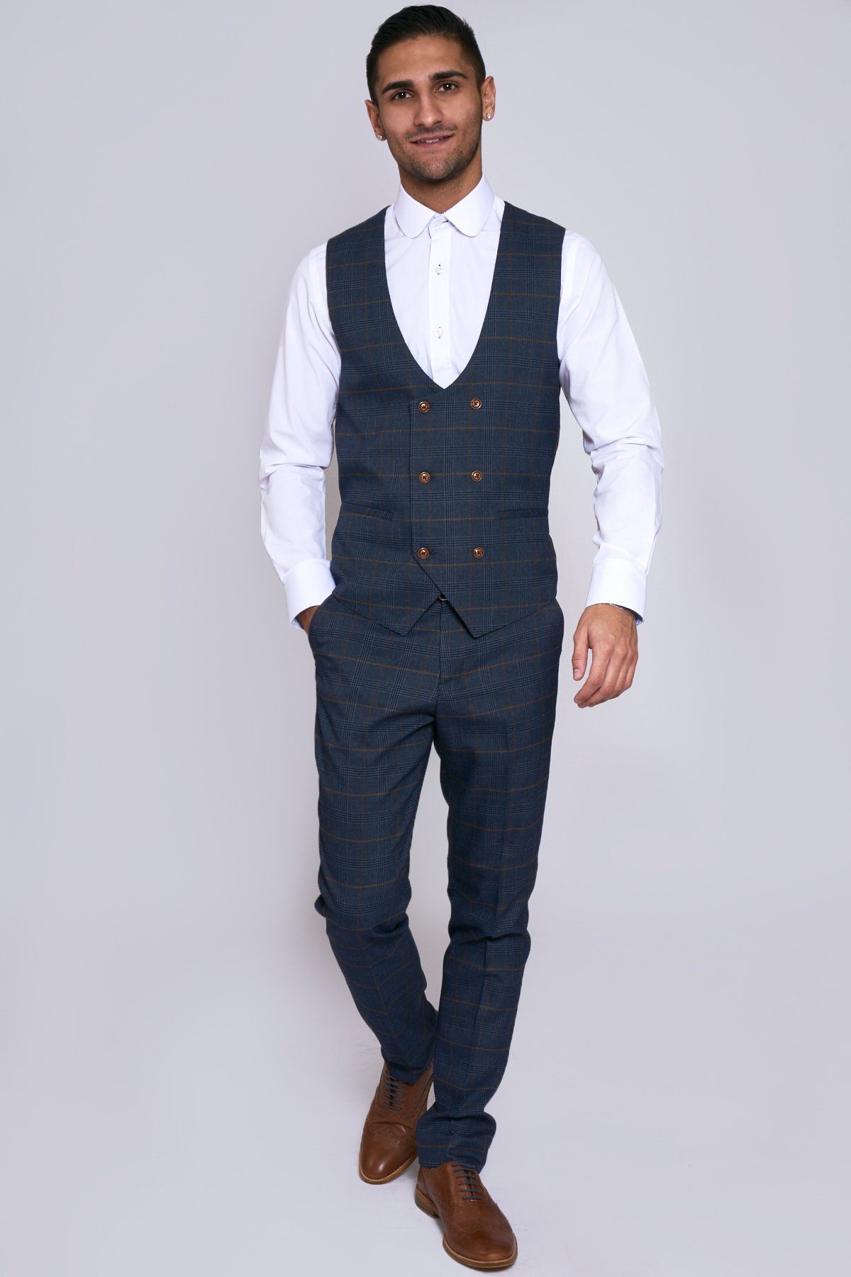 Navy Tweed Plaid Mens Wedding Tuxedos Groom Notch Lapel Tailor Fit Custom Made Pants Suits Formal Men Wear Clothing Jackets
