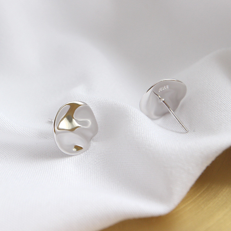 New Geometric Round Stud Earrings For Women Student Authentic 925 Sterling Silver Irregular Concave Convex Earring