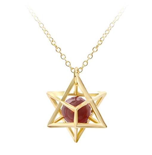 

Sevenstonejewelry natural crystal stone openwork fashion anise star pendant necklace gold 3D geometric stars with natural stone necklace fem