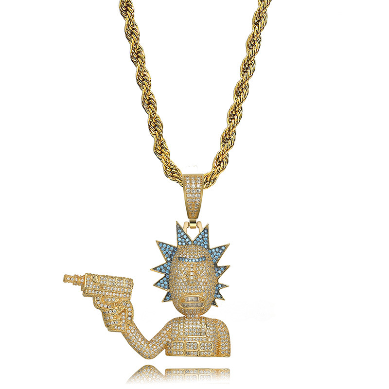 Hip Hop Character Pendant Necklace Men's Personalized Stainless Steel 18K Gold Plated Person Big Pendants Jewelry