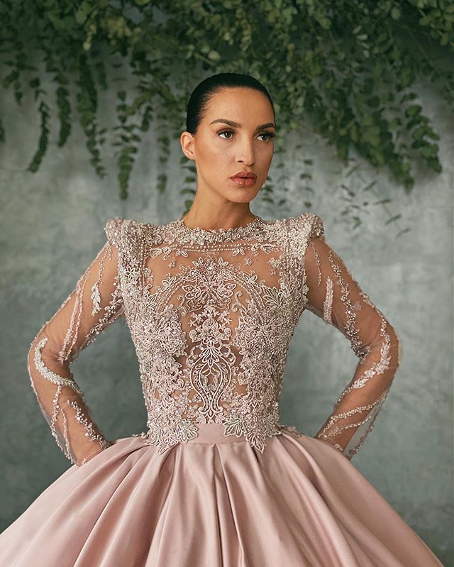 Sparkly Beading Prom Dresses High Collar Long Sleeve Lace Appliques Evening Gowns Plus Size Puffy Ball Gown Appliques Formal Party Dress