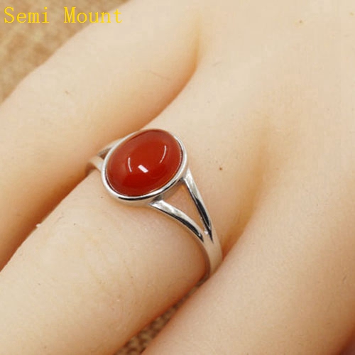 925 Sterling Silver Women Engagement Wedding Ring 8x10mm Oval Cabochon Semi Mount Ring fit Amber Agate Garnet Turquoise Setting Wholesale