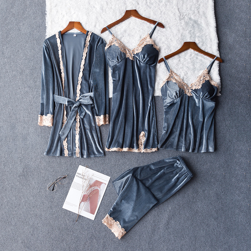 Women Velvet Pajamas Nightgowns,Velvet Pajamas Suits, Women's Camisole Pajamas, Four Sets of New Velvet Fabric, Blue
Women Velvet Pajamas Nightgowns,Velvet Pajamas Suits, Women's Camisole Pajamas, Four Sets of New Velvet Fabric, Blue
