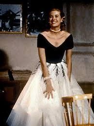 Vintage 50's Off Shoulder Tea Length Prom Dress Grace Kelly of Monaco White and Black Formal Evening Dress Party Wear