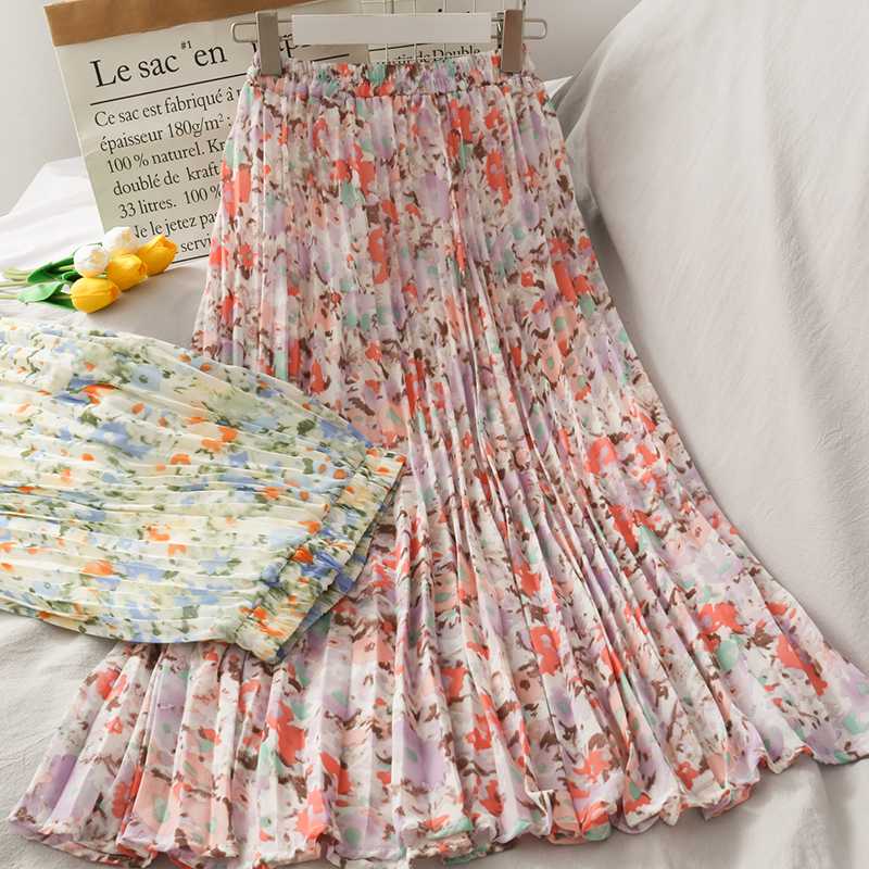 Sweet floral mid-length long waist pleated skirt female 2020 summer student wild thin chiffon skirt fairy, Beige
Sweet floral mid-length long waist pleated skirt female 2020 summer student wild thin chiffon skirt fairy, Beige