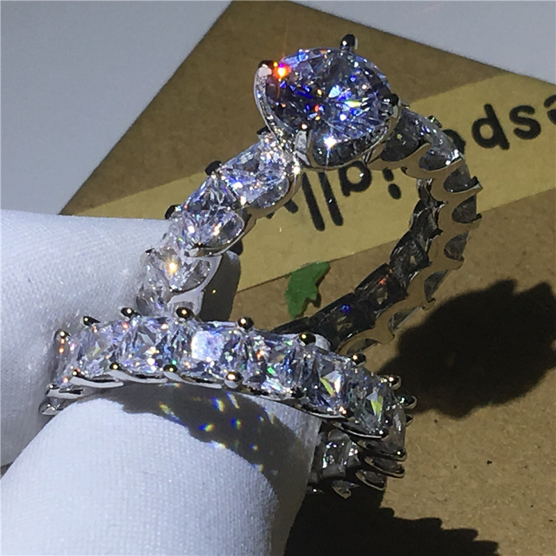 Vintage Bridal sets Jewelry 925 Sterling silver ring Princess cut 5A Zircon Cz stone Engagement wedding band rings for women