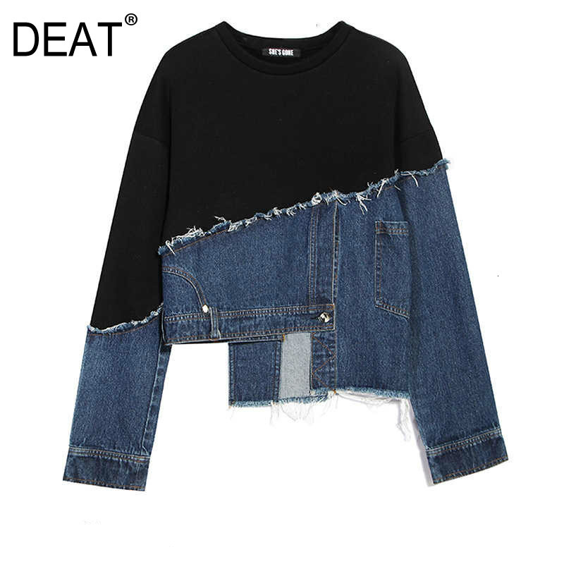 DEAT 2020 new spring fashion women clothes Loose round neck denim patchwork pullover asymmetrical sweatshirt female top WK07405M, Black
DEAT 2020 new spring fashion women clothes Loose round neck denim patchwork pullover asymmetrical sweatshirt female top WK07405M, Black
