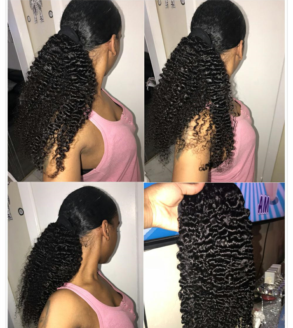12inch Kinky Curly Human Hair Ponytail Extension Wrap Around drawstring Kinkys Curly Clip in Afro Curly Human hair Ponytail Extensions 140g