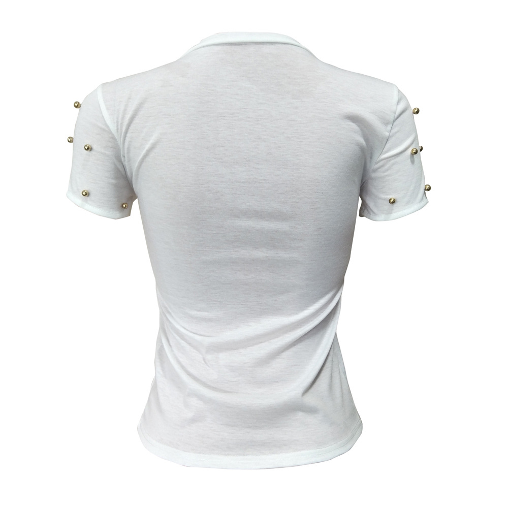 Summer Sexy T shirt Women Short Sleeve Sequins Shirts Women O-Neck Black Top Tee Women Clothing
