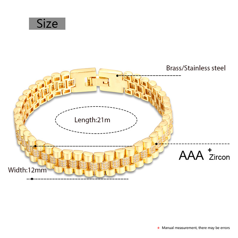 Hip Hop CZ Stone Paved Bling Iced Out Watch Band Link Chain Bracelets Bangle for Men Rapper Jewelry Drop Gold