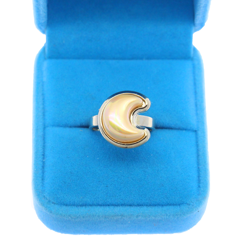 Fashion surprise gem gifts natural shell crescent silver ring women refined simple ring wholesale