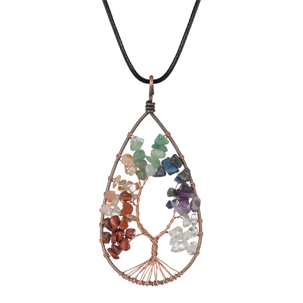 12PCS Natural 7 Chakras Healing Crystals Necklace Wire Wrapped Clear Quartz Tree of Life Pendant Pointed Reiki Energy Balancing