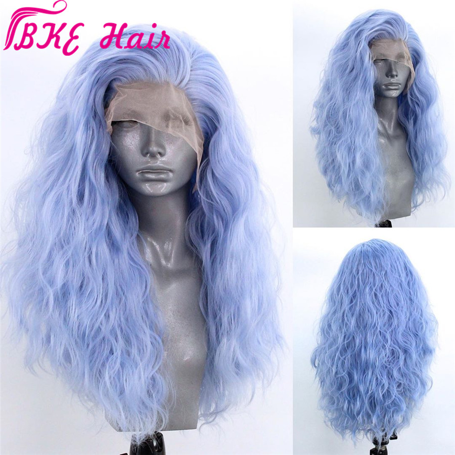 13*4 light blue Color Lace Front simulation Human Hair Wig Brazilian loose Wave Hair Synthetic Lace Wig for Women