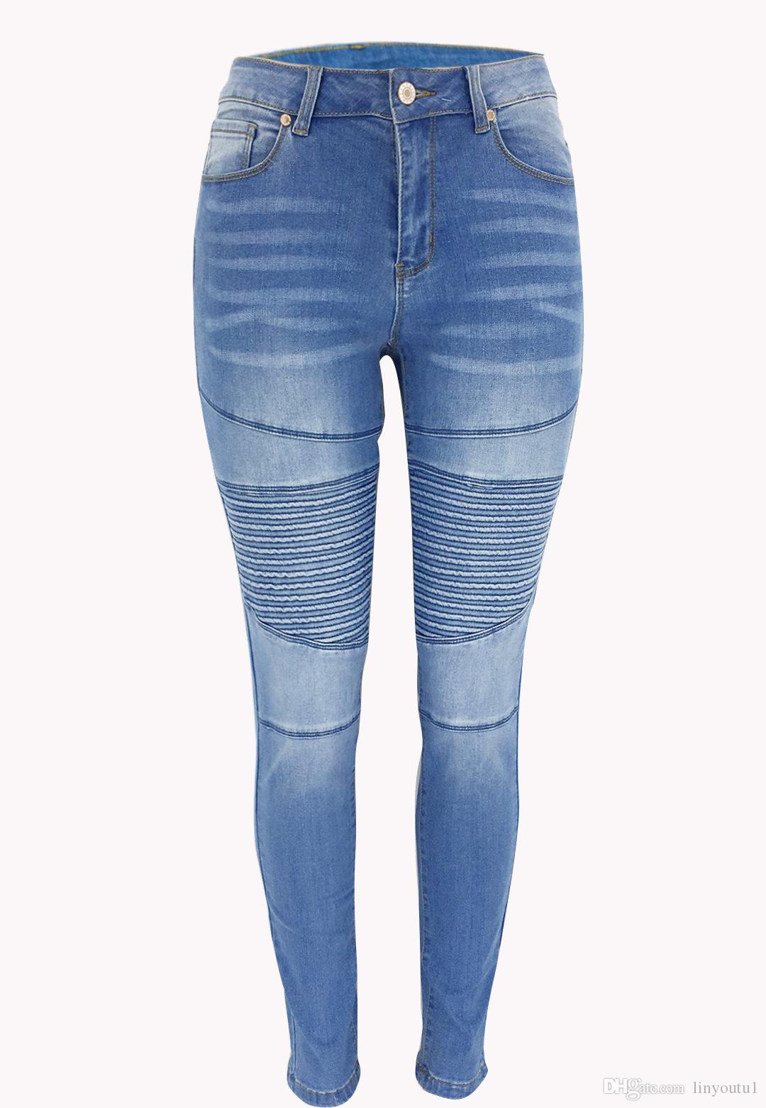 2020 Women`s Motorcycle Biker Zip Mid High Waist Stretch Denim Skinny Pants Motor Jeans For Women Pencil Pants 2019