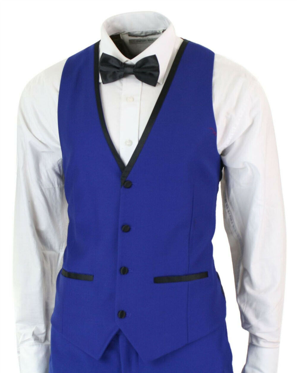 Blue Men Wedding Suits Slim Fit One Button Black Satin Notched Lapel Tuxedos Formal Work Prom Office Business Blazer(Jacket+Vest+Pants)