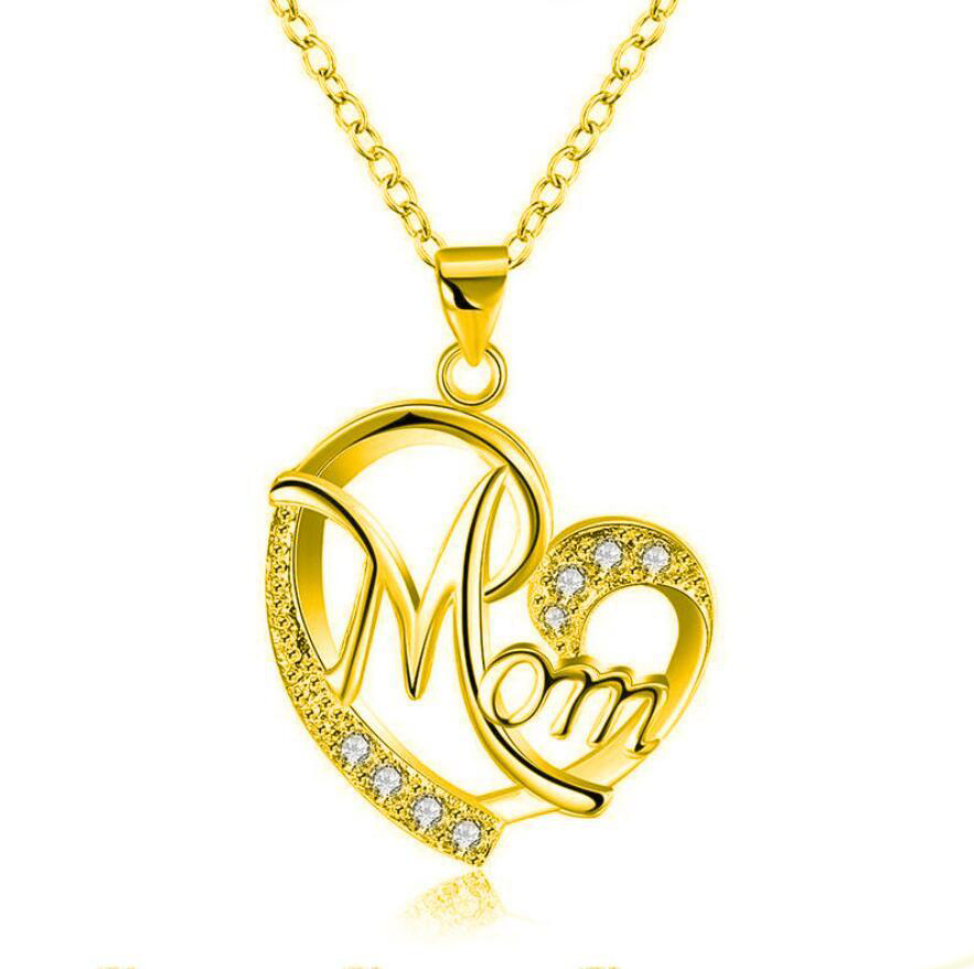 Contrast Color Crystal Heart Mom Necklace Pendant Diamond Fashion Love Mom Jewelry Mother Birthday Day Gift Will and Sandy Free Shipping