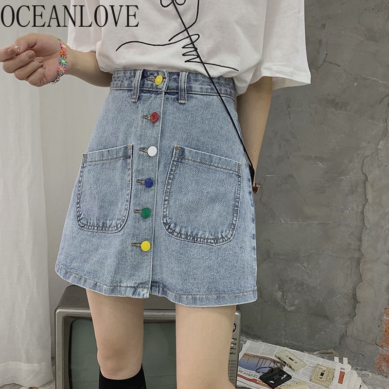 OCEANLOVE Denim Colorful Button Women Skirts Solid A-line High Waist Ins Student Mini Skirt Pockets Faldas Spring Summer 14055, Blue
OCEANLOVE Denim Colorful Button Women Skirts Solid A-line High Waist Ins Student Mini Skirt Pockets Faldas Spring Summer 14055, Blue