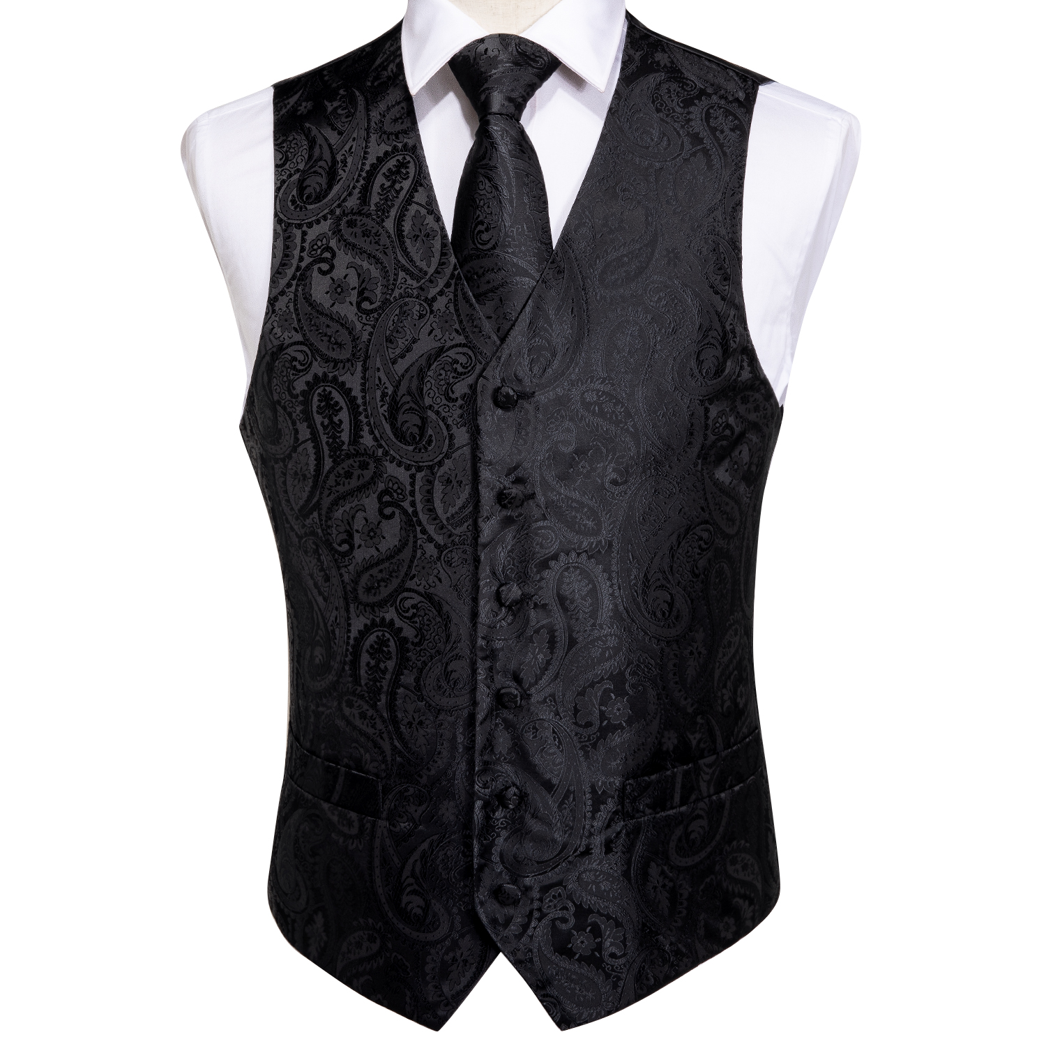 Fast Shipping Men's Classic Black Paisley Jacquard Silk Waistcoat Vest Handkerchief Cufflinks Party Wedding Tie Vest Suit Set MJ-0109, Black;white
Fast Shipping Men's Classic Black Paisley Jacquard Silk Waistcoat Vest Handkerchief Cufflinks Party Wedding Tie Vest Suit Set MJ-0109, Black;white