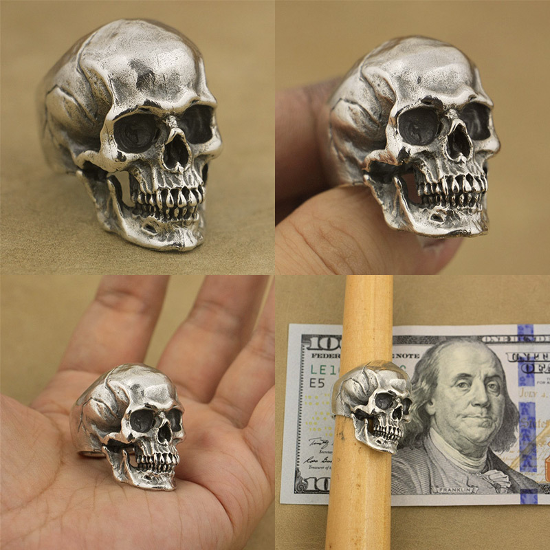 Thick and Heavy 925 Sterling Silver High Detail Skull Ring Cool Knight's Individuality Punk Retro Fashion Ring TA50 US Size 7~15 D19011502