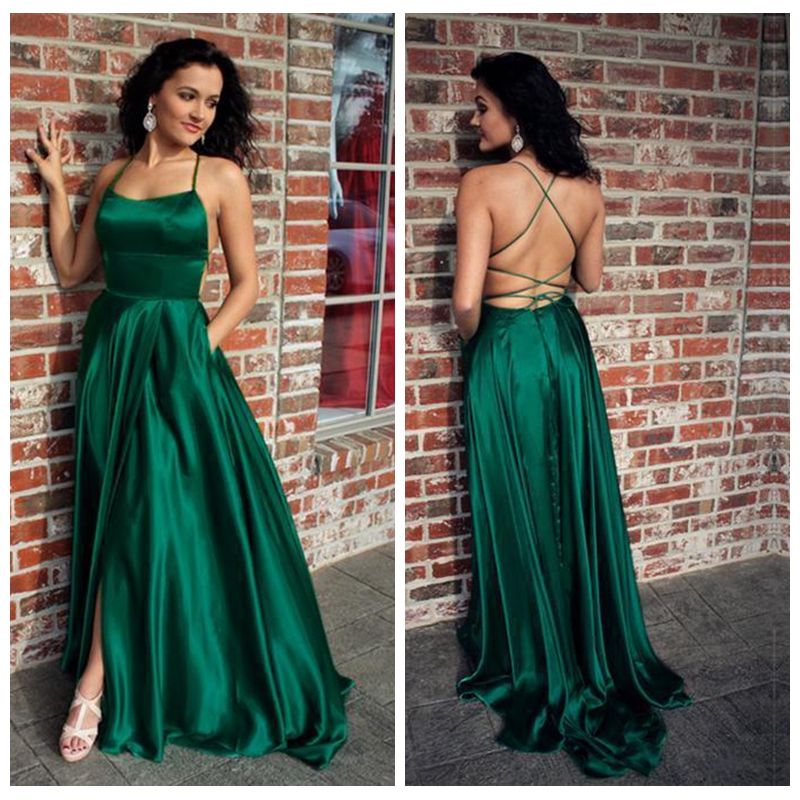 Sexy Halter Backless Side Slit A Line Long Green Prom Dresses with Pockets Satin Dress Party Graduation Dresses, Black
Sexy Halter Backless Side Slit A Line Long Green Prom Dresses with Pockets Satin Dress Party Graduation Dresses, Black