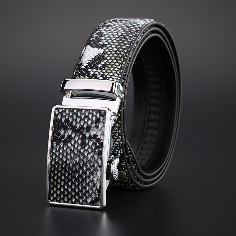 LDOFWJ 2018 New Snake Skin Automatic Buckle Cowhide Leather Men Belt Fashion Belts for Mens Belts
