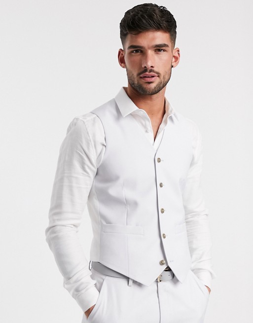 New Fashion White Groomsman Wedding Tuxedos Slim Fit 2 Pieces Mens Suit Formal Prom Party Wear Blazer(Vest+Pants)