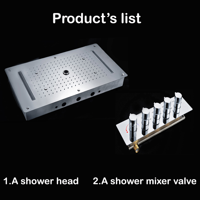 Bathroom LED Shower Set 4 ways Mixer Valve Ceiling ShowerHead Panel Rainfall Waterfall Massage Bath System Faucets 380*700MM