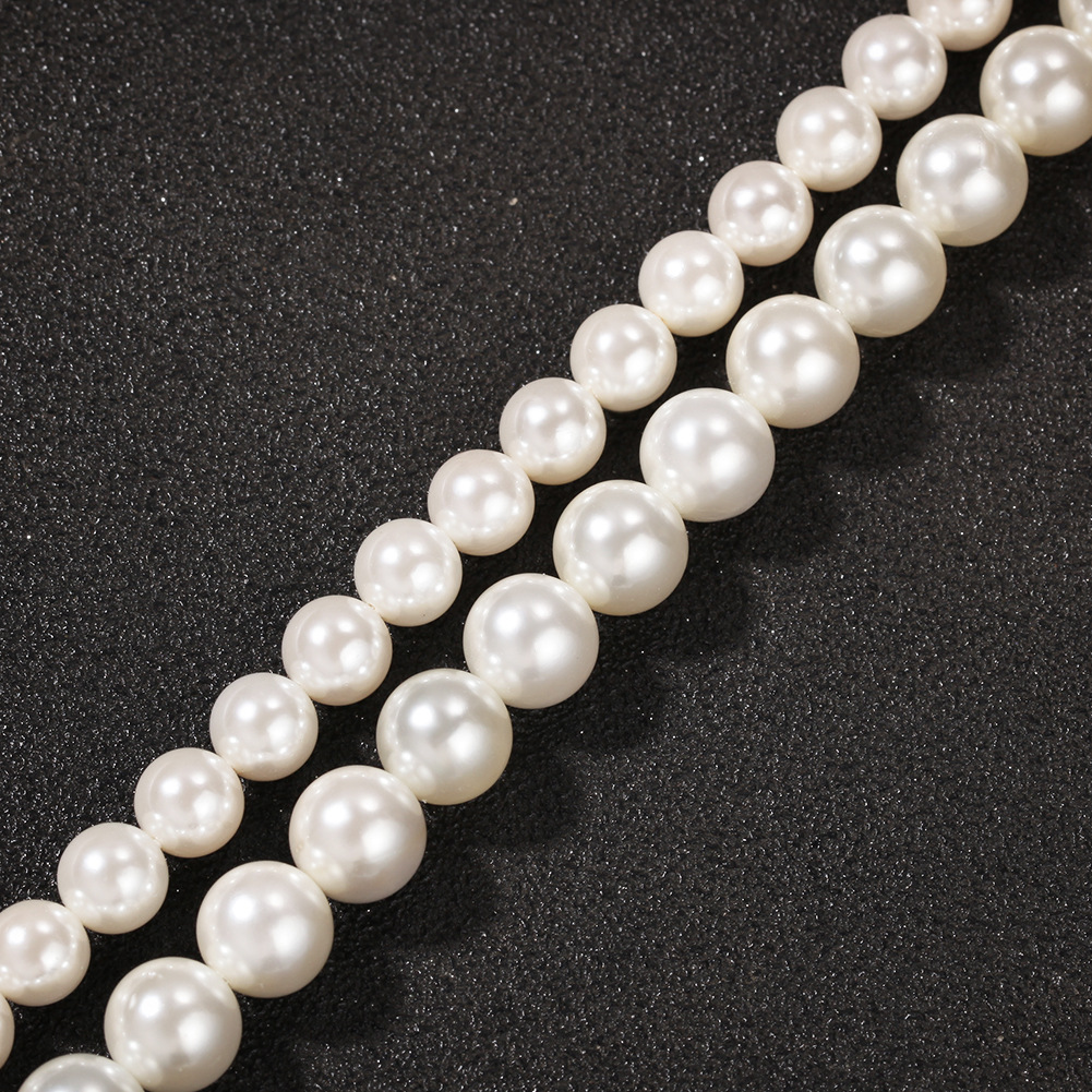 Wholesale-8-10mm Pearl Necklace Hip Hop CZ Stone Bling Iced Out Pendants Necklace with Pearl Beaded Link Chain for Men Rapper Jewelry
