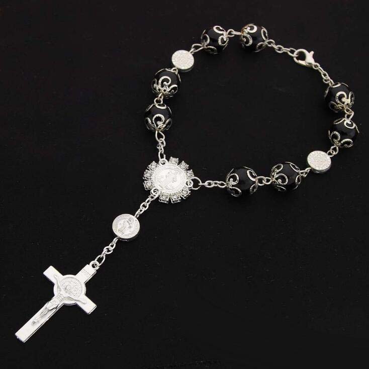 Cross pendant beaded bracelet Jesu Christianism baby shower supplies religion wedding gifts rosary bracelet charm bracelet Religious jewelry
