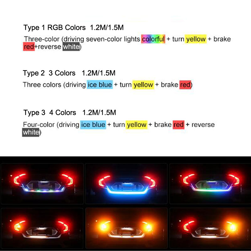 Car Rear Trunk Signal Lamp RGB Auto LED Strips Light Driving Signals Reverse Brake Lighting Truck Flow Strip Lights