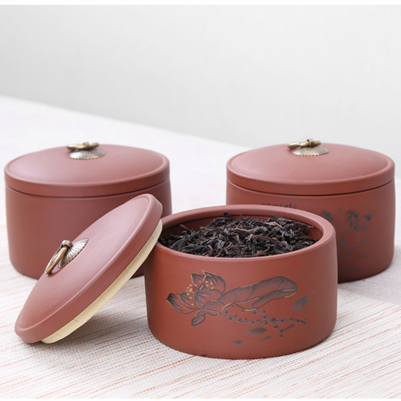 

Purple Clay Kitchen Cans For Spices Storage Tea Packaging Box Dried Nuts Caddy Tank Retro Ceramic Tea Canister Sealed Jar Pots Creative Gift