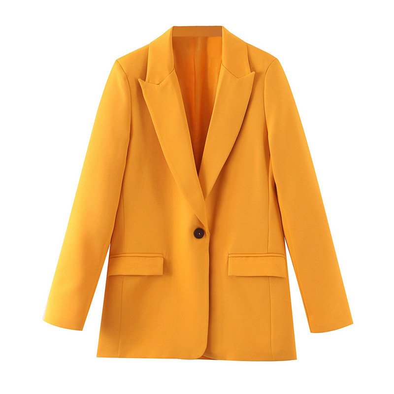 Chic long sleeve women blazer jacket Pocket Single Button office ladies yellow blazer Casual streetwear female outwear tops coat, Orange
Chic long sleeve women blazer jacket Pocket Single Button office ladies yellow blazer Casual streetwear female outwear tops coat, Orange