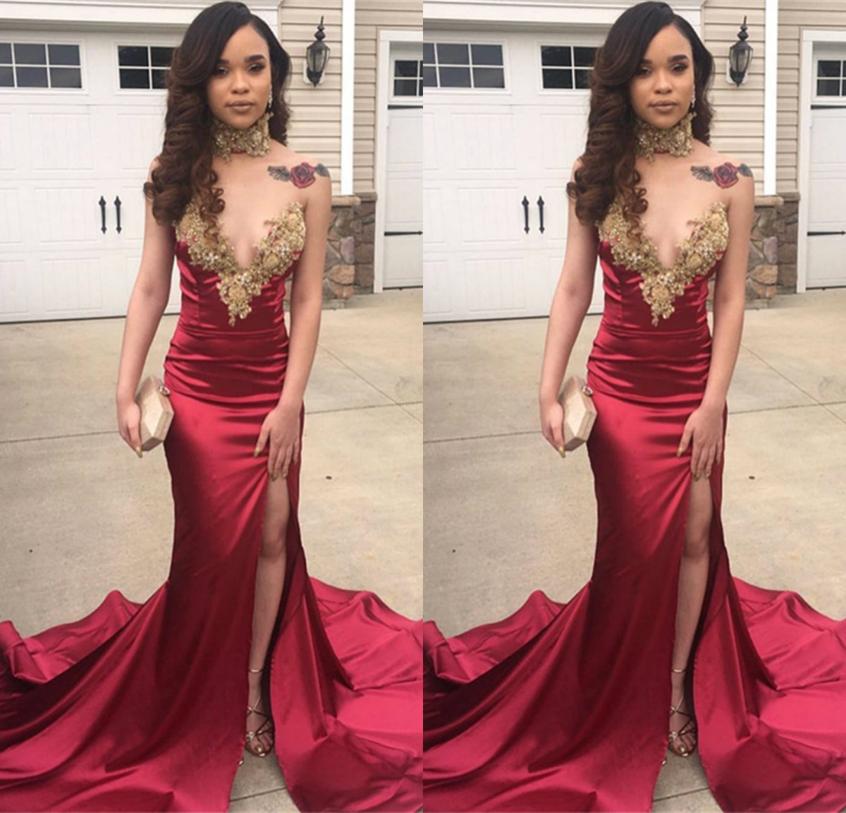 2019 Red Evening Dresses Sweetheart Gold Lace Appliqued Sweep Train Side Split Prom Dress Custom Made Black Girls Pageant Gowns, Dark navy
2019 Red Evening Dresses Sweetheart Gold Lace Appliqued Sweep Train Side Split Prom Dress Custom Made Black Girls Pageant Gowns, Dark navy