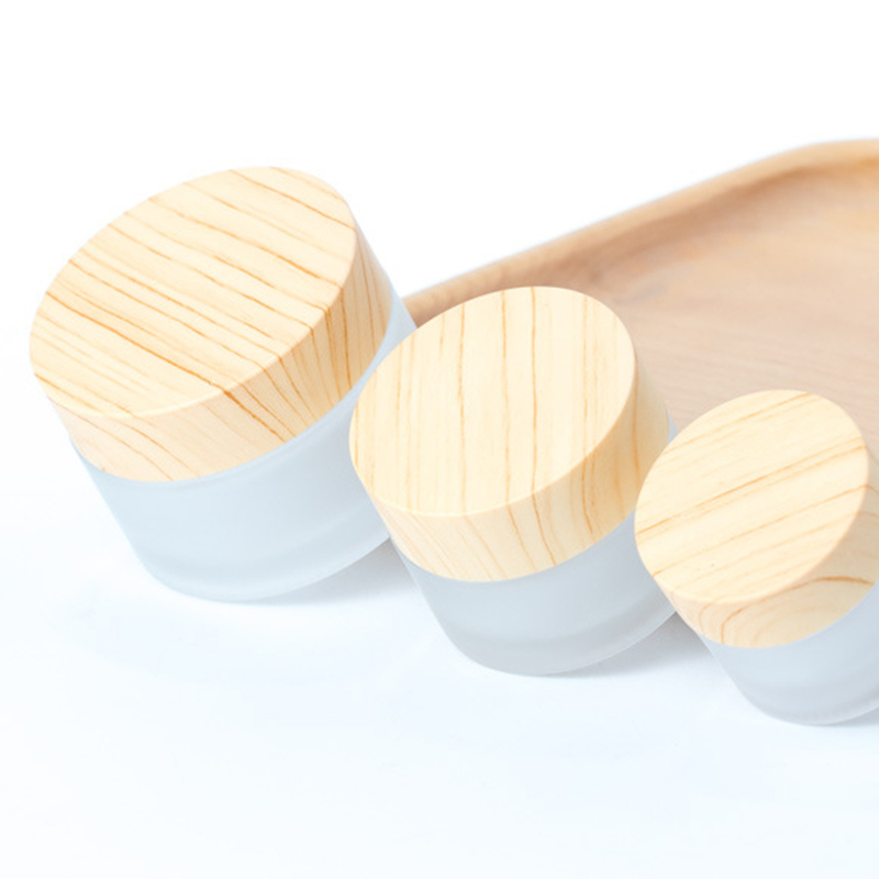 Frosted Glass Jar Cream Bottles Round Cosmetic Jars Hand Face Packing Bottle 5g 50g Jares With Wood Grain Cover