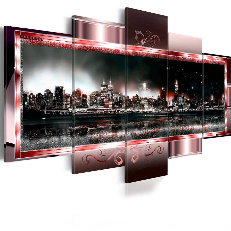 2019 Fashion Wall Art Canvas Painting 5 Pieces Abstract New York City Architecture Night Scene Modern Home Decoration No Frame