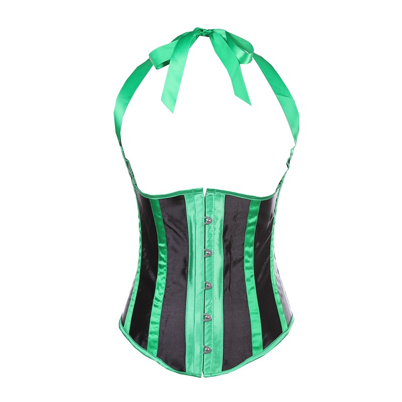 Striped Halter Satin Corset Vest Women Contrast Stripes Underbust Slimming Bodyshaper Fashion Corset Top Plus Size S-6XL Waist Train Corset