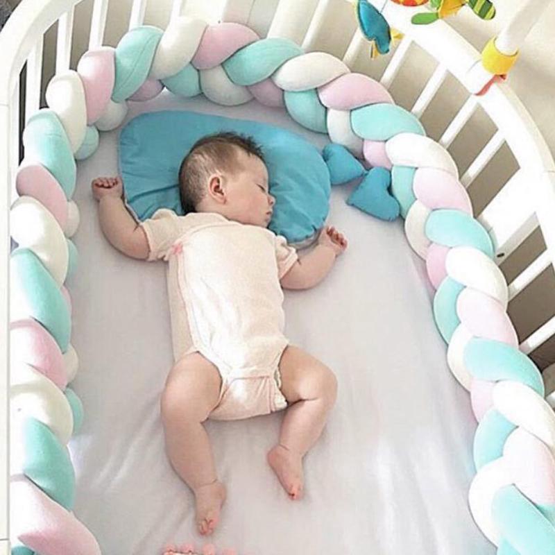 Colorful Knot Soft Baby Pillow Bumper Braided Crib Pillow Baby Bed Decoration Cushion Protector Pillows Infant Room Decorative 240422