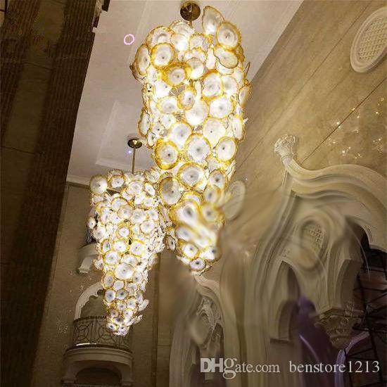 Hallway Golden Flower Chandelier Light LED Saving Light Source Murano Glass Plates Art Chandelier Lamps Arab Crystal Chandelier