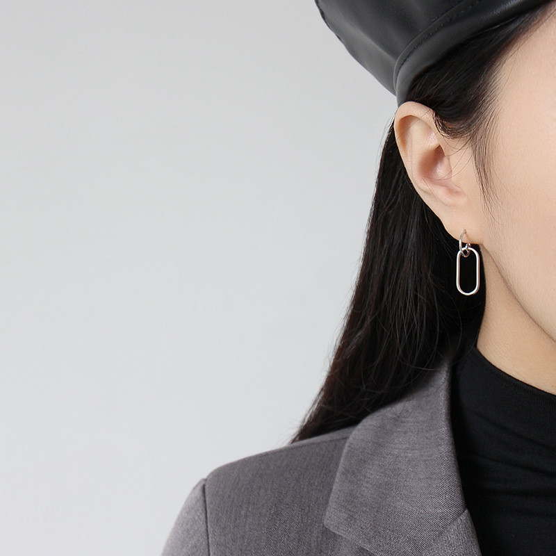 New White Gold /18K Gold Color Simple Style Geometric Oval Dangle Earrings For Women Authentic 925 Sterling Silver Drop Earring