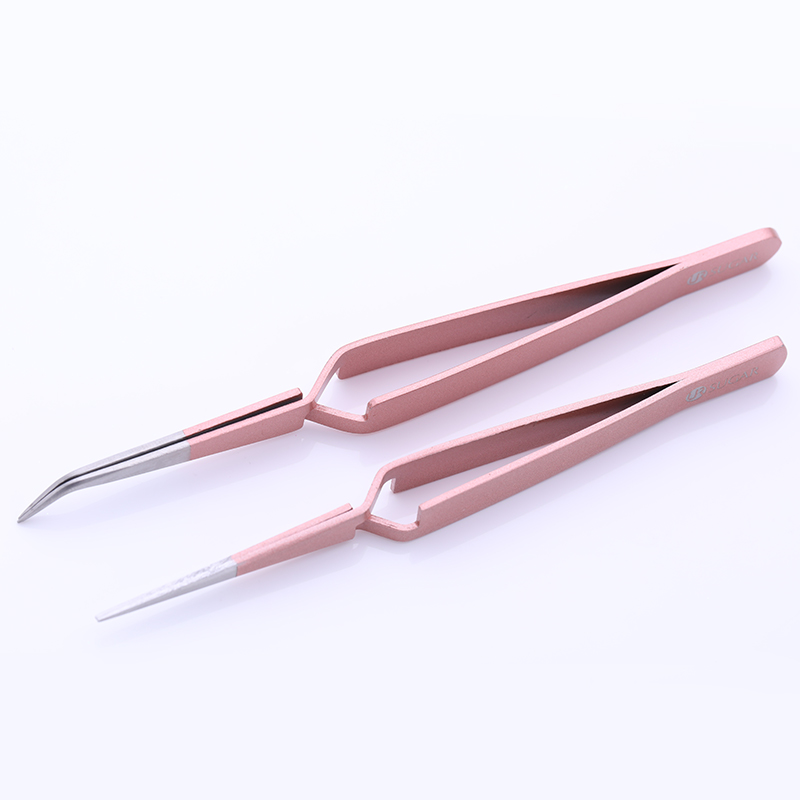 UR SUGAR Elbow Cross Lock Reverse Tweezers Rose Gold Nail Art Curve Sculpture Pinching Straight Curved Professional Tool Set Kit