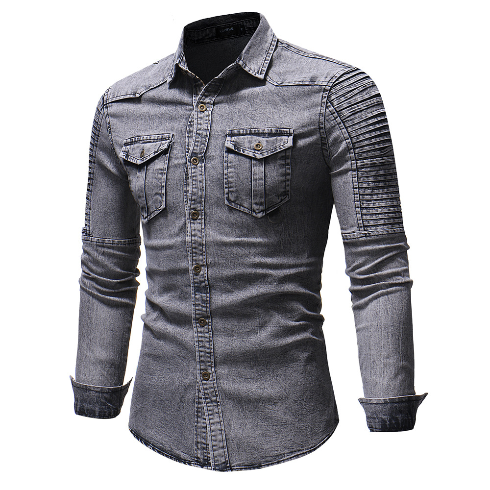 Fashion Men Wash Denim Jeans Shirt 2019 Autumn Long Sleeves Shirt Casual Slim Fit Denim Tops Streetwear High Quality
