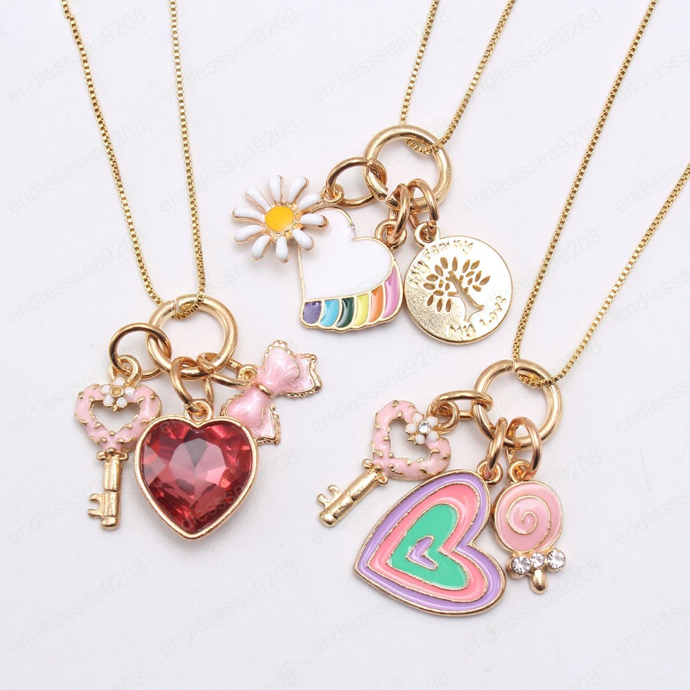 fashion love heart pendant necklace cute charm jewelry for girls children diy chain necklace best gift for kids