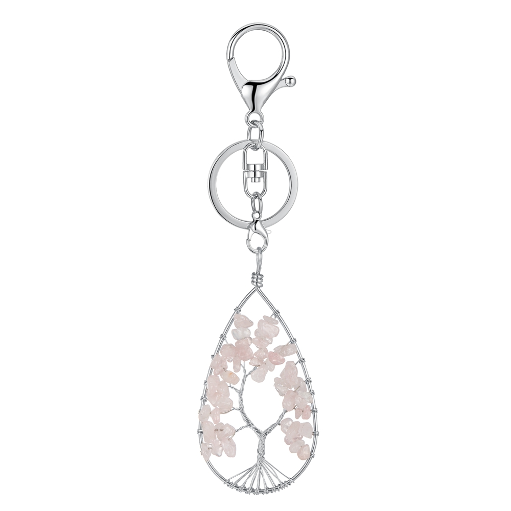 12PCS Handmade Wire Wrapped Chip Stone Life of Tree Pendant Keychain 7 Chakras Healing Crystals Key Ring Chain for Women Car Door