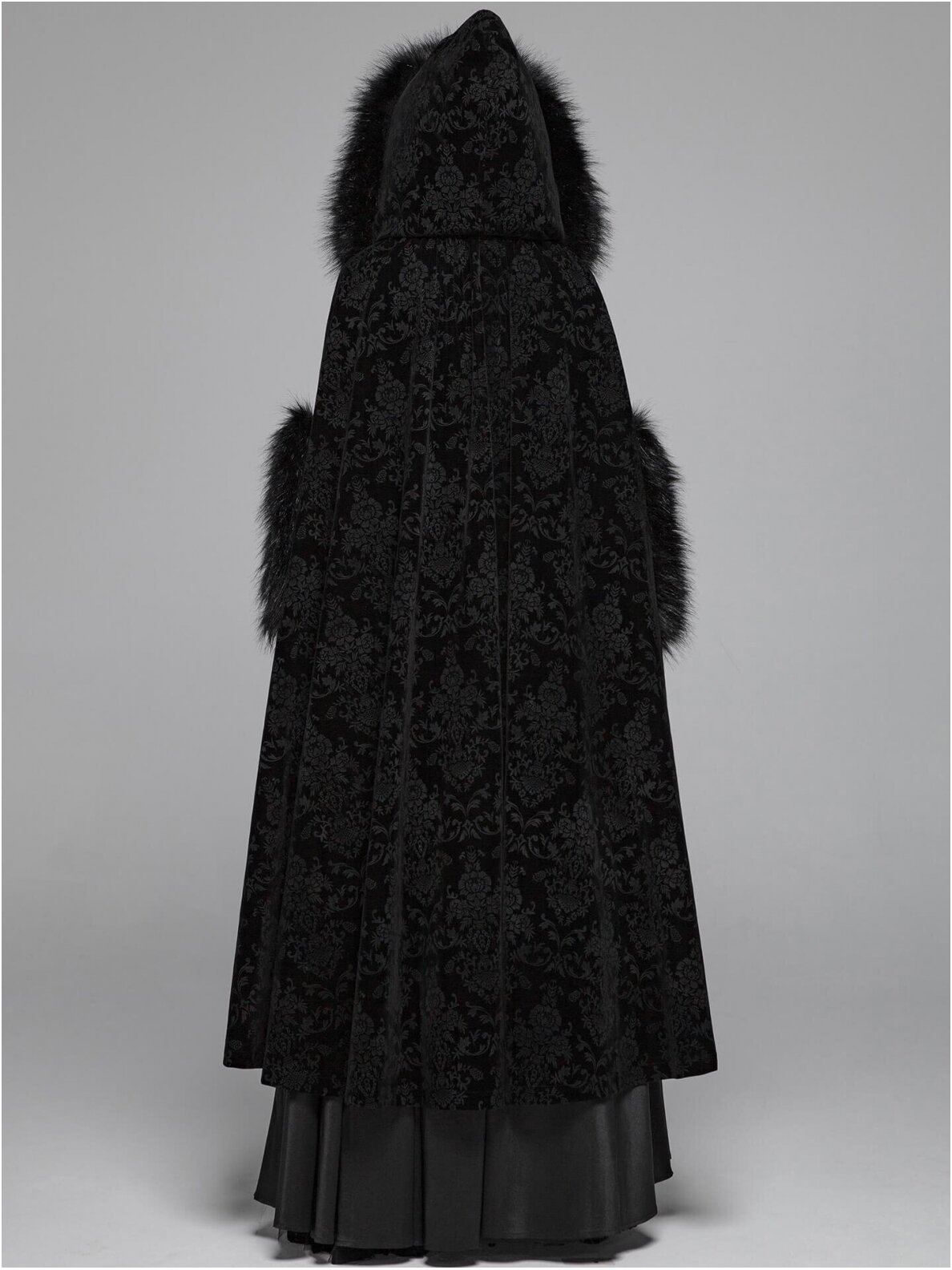 Black Fur Winter Cloak Cape Hooded with Print Trim Long Bridal Wraps & Jackets Special Party Banquet Gothic Wrap Wedding Bride Wear