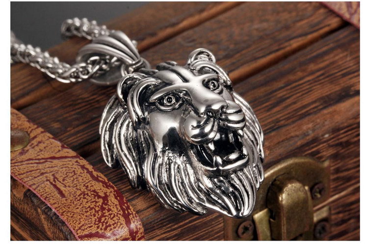 Cool Men Hip Hop Retro Domineering Lion Shape Pendant Necklace 316L Stainless Steel Animal Pendants Jewelry